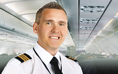 Airline pilot on board a plane